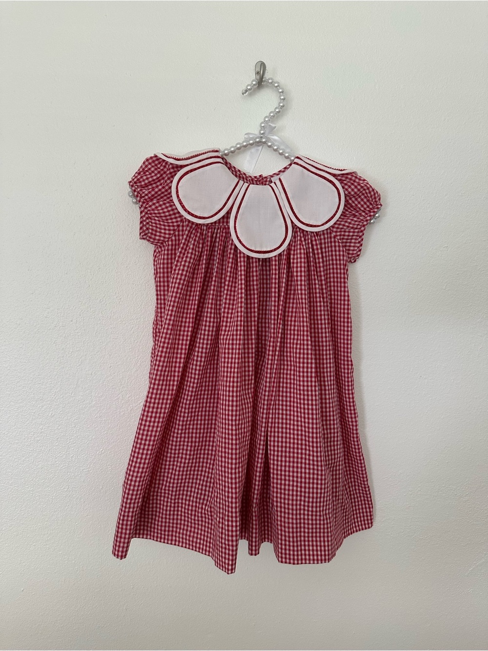 Red Gingham Girls' Dress with Petal Collar